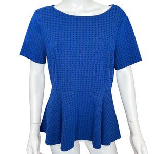 Elle Y2K Blue Houndstooth Short-Sleeve Peplum Top Womens Size Large
